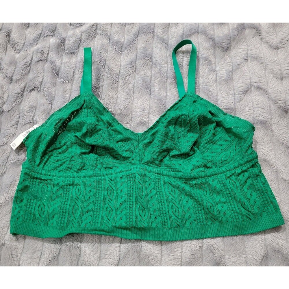 Aerie XL Green Lace Knit Mesh Semi Sheer Cups Lightweight Bra Bralette NWT